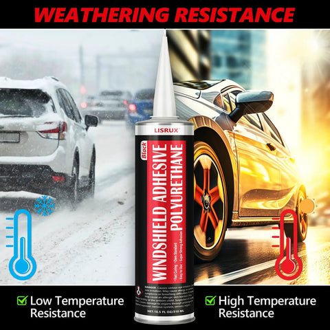 2 Pack Polyurethane Windshield Adhesive Sealant Black for Beast Bond Strength, Quick Curing, Weather Resistant Automotive Glass Glue with cars in snow and sun, 310ml