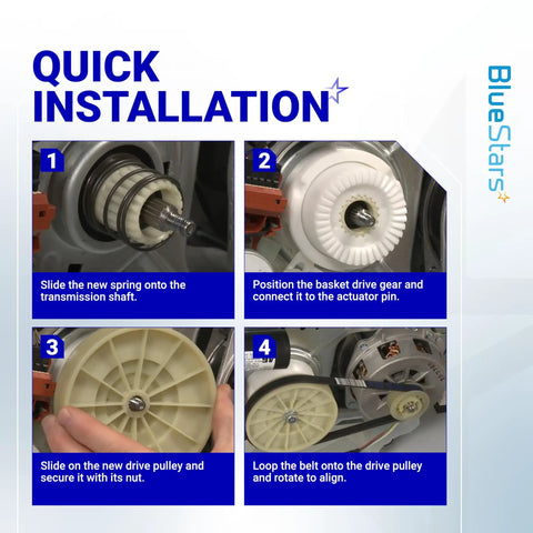 Quick installation of Washer Pulley Clutch Kit And Drive Belt For Whirlpool Kenmore Maytag 2 Piece Set