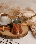 Arabic Coffee Pot Cezve Turkish Coffee Maker For 3 Cups Medium Size With Hammered Copper Exterior And Stainless Steel Interior
