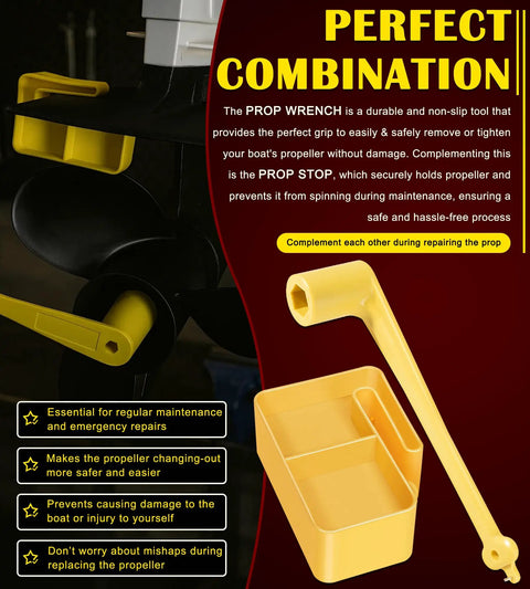 1-1/16 Inch Propeller Wrench And Prop Stop Block Kit For All Outboard And Sterndrive Props, Lightweight Yellow.