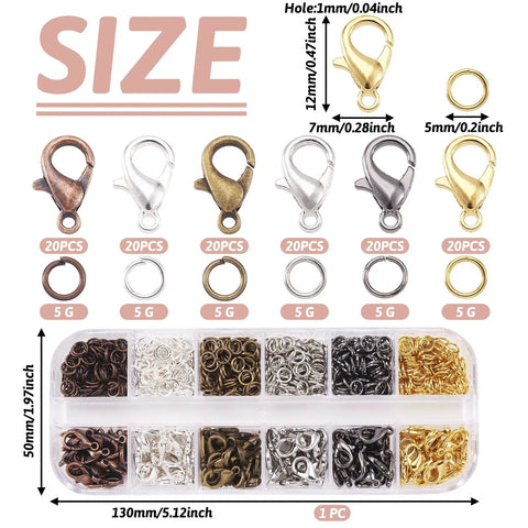 Six Color Jewelry Finding Kit With 5mm Open Jump Rings And 12x6mm Lobster Claw Clasps For DIY Bracelet And Necklace Making