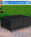 Waterproof Outdoor Coffee Table Cover For 42 Inch Long By 24 Inch Wide By 18 Inch High Rectangular Patio Table Black All Weather UV Resistant Protector For Outdoor Furniture covering patio table on wooden deck