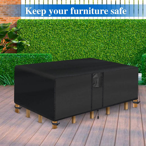 Waterproof Outdoor Coffee Table Cover For 42 Inch Long By 24 Inch Wide By 18 Inch High Rectangular Patio Table Black All Weather UV Resistant Protector For Outdoor Furniture covering patio table on wooden deck
