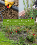 All In One 1/4 Inch Drip Irrigation Fittings Kit With 130 Pieces For Garden And Lawn Tubing in use for watering plants