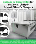 Slick Outdoor EV Charger Lock Box With Viewable Window For Tesla Wall Connector And Most Electric Cars, showcasing cable entry ports.