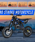 Awesome 50Cc Gas-Powered Kids Dirt Bike With 2-Stroke Engine Hits 35 Mph, 49cc engine, designed for off-road adventures.