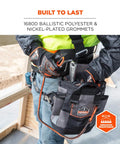 Worker using Arsenal 5517 Premium Topped Tool Pouch With Zipper For Secure Tool Storage On Harnesses, fits most tool belts, black.