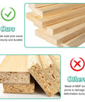 Comparison of solid pine wood versus MDF board quality for durability and sturdiness in furniture construction.