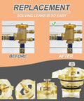 DIY Ready Bonnet And Poppet Assembly Repair Kit For 765 Half Inch And Three Quarters Inch Pressure Vacuum Breakers And Backflow Preventers PVB Material Replacement Easy Install, showing brass and ABS assembly parts with before and after installation images.