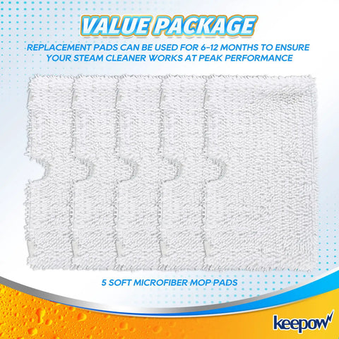 Image of five Replacement Steam Mop Pads For Shark Pocket Mops S3500 Series, white microfiber, displayed overlapping, with blue packaging