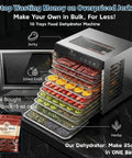 Top Shelf 800W Food Dehydrator Machine Featuring Ten Stainless Steel Trays for drying jerky, fruit, and herbs.