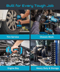 Heavy Duty Half Inch Deep Impact Socket Set With Magnetic Rail, 11 Piece Metric 10 To 24 Mm in tire service and chassis work use