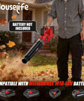 Man using 600 CFM Cordless Leaf Blower With 18V M18 Battery Compatibility, 150 MPH Turbo Power for lawn cleanup