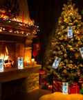 Solar Mason Jar Lantern Lights With Jar Lid 30 LED Fairy String Lights On 9.84 Ft Copper Wire 20 Hangers Waterproof Outdoor Lantern Set For Patio Yard Garden Christmas Party Jars Not Included Easy Install No Fuss Setup For Instant Glow next to fireplace and Christmas tree