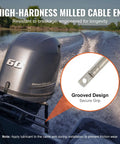 Long 17 Foot Boat Steering Cable With Three Quarter Inch Standard Tapered Shaft Marine Grade Alloy Build For Yachts Fishing Boats And Other Watercraft showing grooved cable end design.