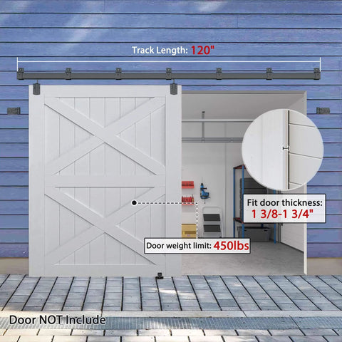 Weatherproof 10Ft Sliding Barn Door Hardware Kit Heavy Duty Track System for Indoor and Exterior Use with Wall Mount Kit