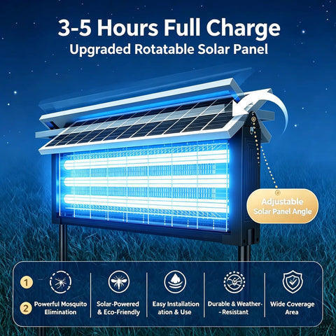 Solar Powered Beast Bug Zapper Outdoor Cordless Mosquito Trap with USB Recharge Waterproof Dusk To Dawn Auto On Off for Patio