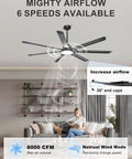 Big 72 Inch Ceiling Fan With Lights, 8000 CFM Industrial High Airflow Ceiling Fan With Remote And App Control installed in a living room