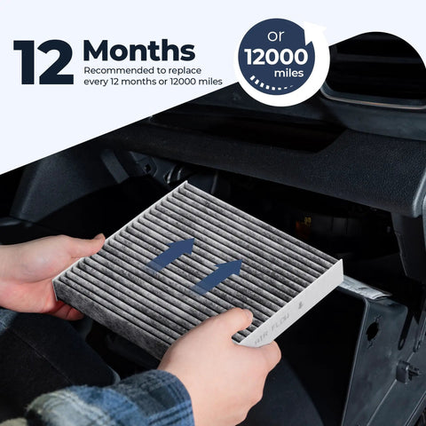 Hands installing Cabin Air Filter With Activated Carbon For Toyota Camry Sienna RAV4 4Runner Highlander Tundra Corolla And More.