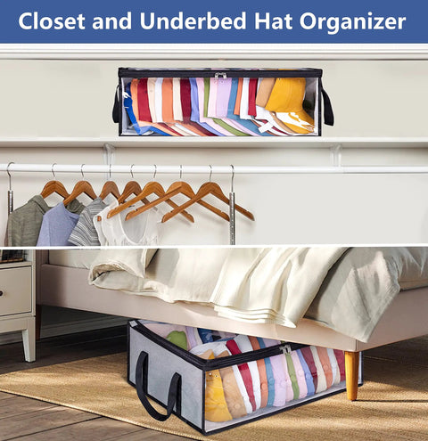 Top Shelf Hat Storage Rack For Baseball Caps And Trucker Hats Holds Up To Forty Snapbacks Wide Two Row Closet Organizer Zero Crease Charcoal Grey Display