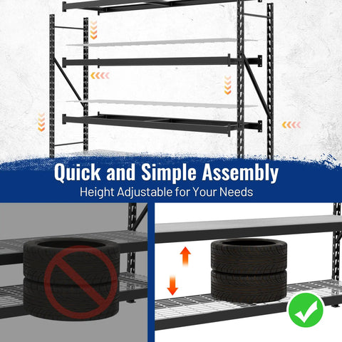 Straight Up Massive Garage Shelving Unit With An Actual 8000 LBS Weight Limit And Extra Wide Adjustable Four Tier Steel Racks Built Tough For Basement Gear Or Warehouse Hauling Black Storage Rack