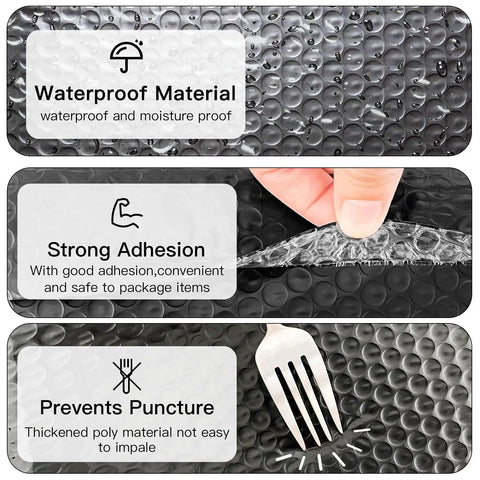 Close-up of 8.5x11 Inch Bubble Mailers 9x12 Outer Size Heavy Duty Black Padded Self Seal Waterproof Shipping Envelopes material