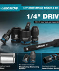 71 Piece 1/4 Inch Impact Socket Set With SAE And Metric Sockets on display with ratchet and spinner handle details