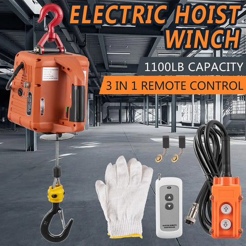 Top Rated Leomru 1100 Lb Electric Hoist Winch With Remote Control And Manual Cable Options For Towing Heavy Loads featuring tools and accessories.
