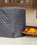 Slate quilted blender cover on kitchen counter with fruit, Quilted Blender Cover For Food Processors Dust And Stain Resistant Washable Slip On Protector