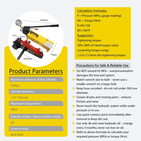 Heavy Duty Manual Hydraulic Torque Wrench With Embedded Pressure Gauge features 9954 Nm output and compact design for construction jobs.