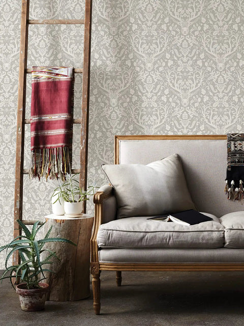 Taupe Forest Peel And Stick Wallpaper For Walls DIY Friendly Removable Self Adhesive Decor That Is Easy To Install And Remove With Damask Pattern 20.5 In X 18 Ft Roll Size in chic living room