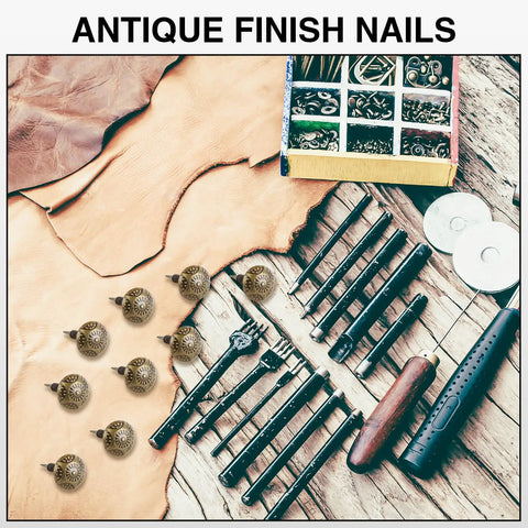 Top Shelf Vintage Floral Upholstery Tacks 240 Piece Set Antique Bronze Furniture Nails on leather with tools for crafting
