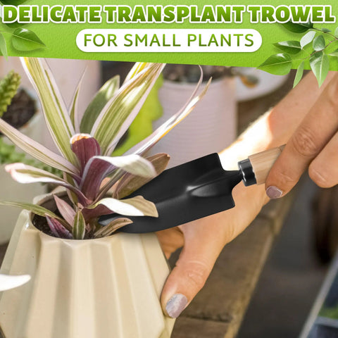 Mini 3 Piece Garden Tool Set With Trowel Shovel And Hand Rake For Indoor Plants Rust Resistant Iron And Solid Wood Handles