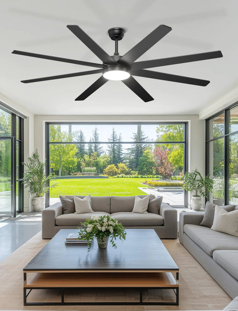 Big 72 Inch Ceiling Fan With Lights Remote Or App Control Dimmable LED Lighting Quiet DC Motor for Indoor or Covered Outdoor Rooms