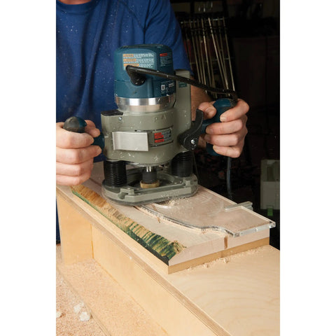 Premium Acrylic Router Template For Building Durable Tool Tote Handles And Custom Cutting Board Ends With Dual Clamping Slots in use on wood.