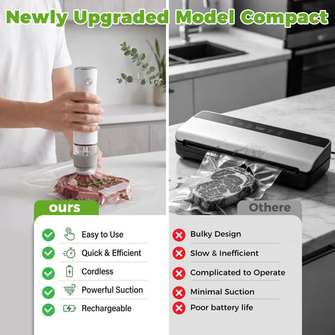 Comparison of Portable Cordless Handheld Vacuum Sealer For Food Compact Travel Ready Food Saver with traditional model