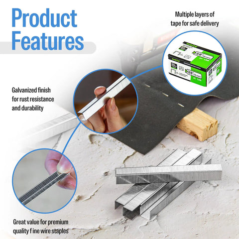 Twenty Gauge Galvanized Staples With Half Inch Crown And Three Eighths Length Match Type Fifty Staplers Hold Five Thousand Forty rust-proof fasteners for upholstery.