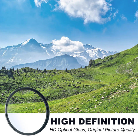 77mm UV Protection Filter For Camera Lens Ultra Slim HD Optical Glass with mountain landscape in background