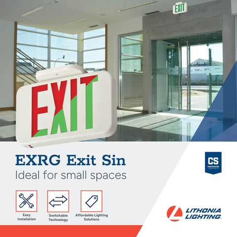 Single-Sided LED Exit Sign With Thermoplastic Housing And Switchable Red Or Green, AC Powered, Includes Extra Faceplate, White Finish