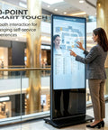 Top Shelf 65 Inch 4K UHD IPS Digital Signage Kiosk With Super Smooth Touchscreen Android Media Player and Wifi CMS Control in use for a directory.