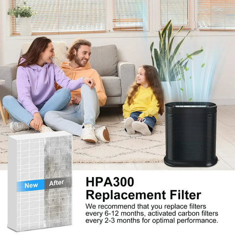 Family enjoying fresh air with air purifier and Six Pack Replacement Filters For Honeywell HPA Series Air Purifiers
