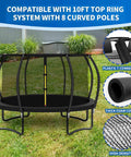 Legit 10 Foot Trampoline Replacement Kit Features Eight Heavy Duty Curved Poles And Premium Polyethylene Safety Net with connectors.