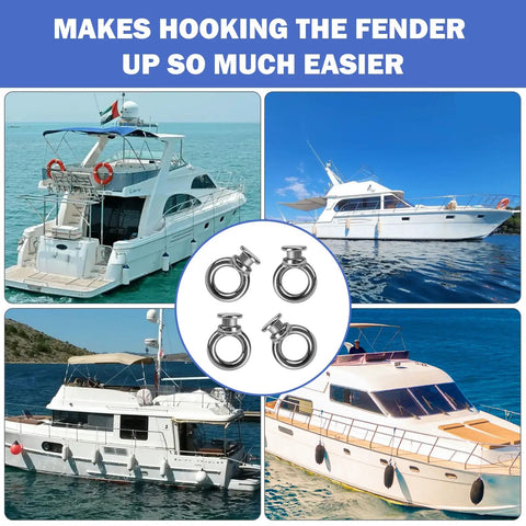 Easy Docking Fender Bumper Clips For Boats Stainless Steel Eyelets 4 Pack on various boat types in water