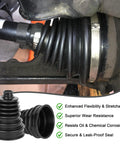 Two Pack Universal CV Axle Boot Repair Kit With Clamps installed on axle, showing flexible silicone boot fitting 19 to 34mm shafts.