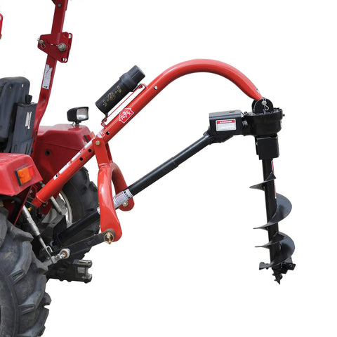 3 Point Tractor Post Hole Digger With 12 Inch Auger for Compact Tractors Cat 0 PTO, side view with right angle gearbox