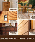 Killer Performance Water Based Walnut Wood Stain For Furniture Cabinets And Woodwork shown on furniture and wooden surfaces.
