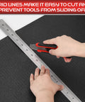 Heavy Duty Tool Box Liner 16 Inch By 16 Foot Roll 3mm Thick Non Slip Grid Line Drawer Mat being cut with utility knife