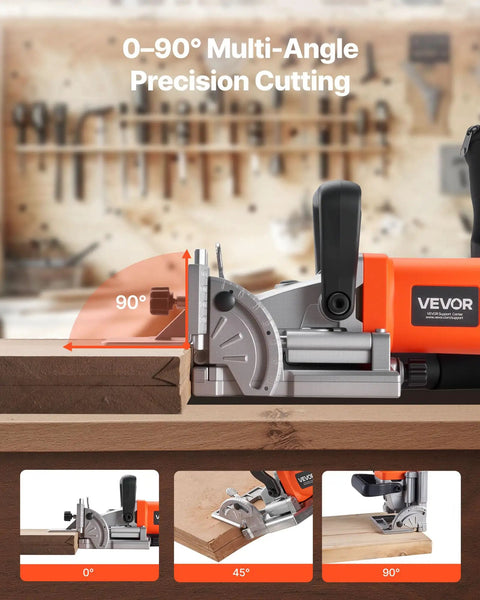 Top Shelf Biscuit Plate Joiner Boasting A 760W Motor Hitting 11600 Rpm For Knockout Joints showing 0-90 degree multi-angle cutting.
