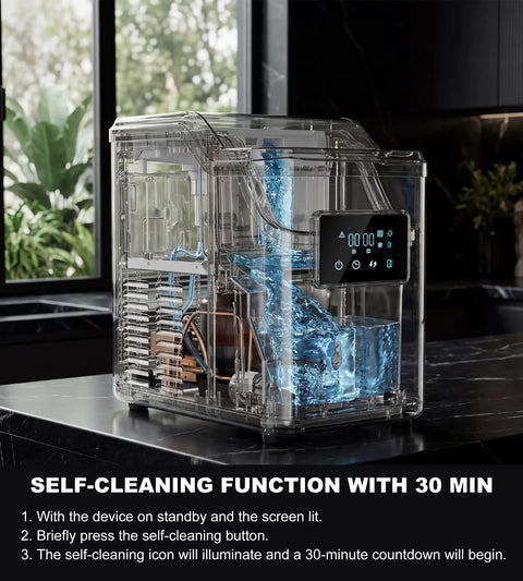 Gotta Have This Countertop Nugget Ice Maker Slaps Out Crisp Pebble And Crushed Pellets Fast With No Sweat Self Cleaning Routine 45 Lbs Daily showing self-cleaning feature.