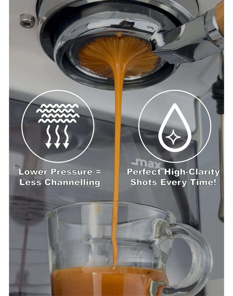 Espresso machine brewing shot using 9 Bar And 6 Bar OPV Spring Upgrade For Espresso Machines Made From 304 Stainless Steel.